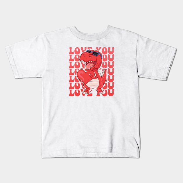 Dinosaur Lover Love You Valentines Day Kids T-Shirt by Pop Cult Store